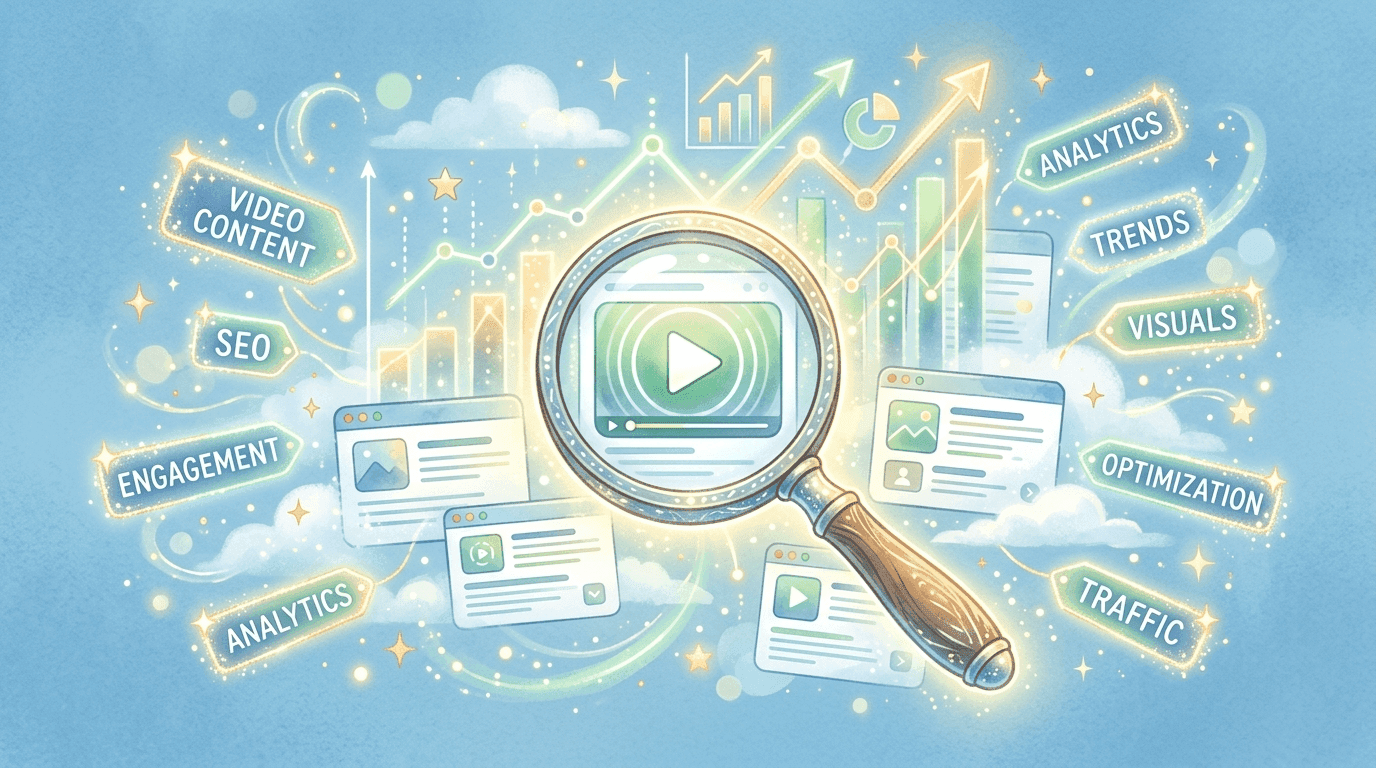 SEO strategy visualization with video content and search rankings