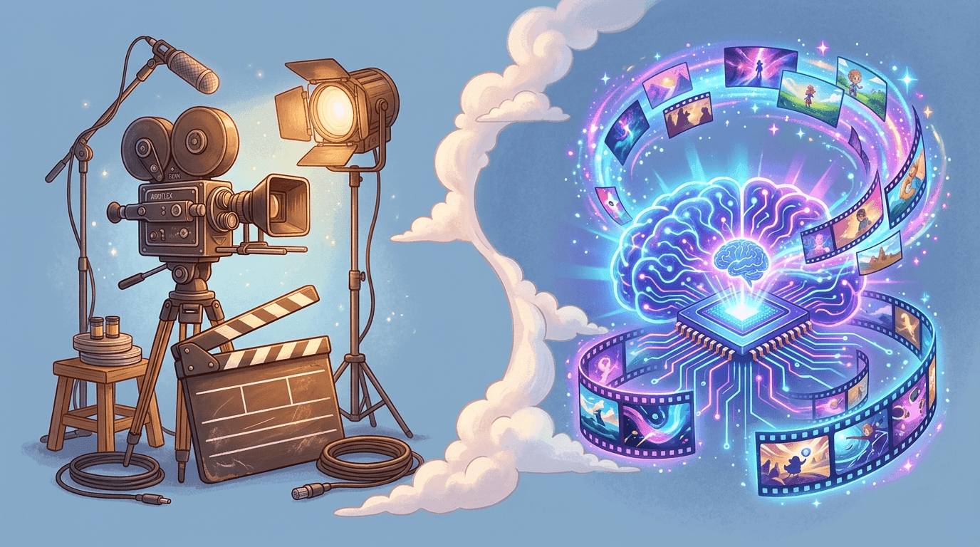 Side-by-side comparison of AI and traditional video production workflows