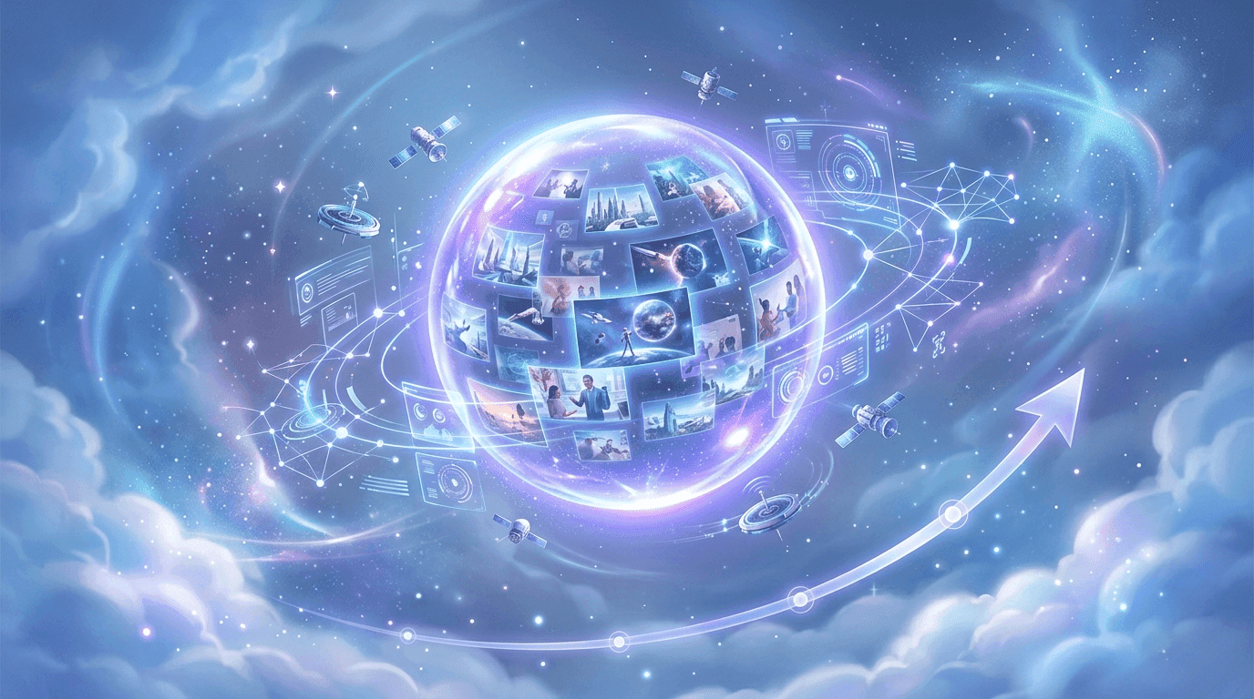 Futuristic visualization of AI video generation technology