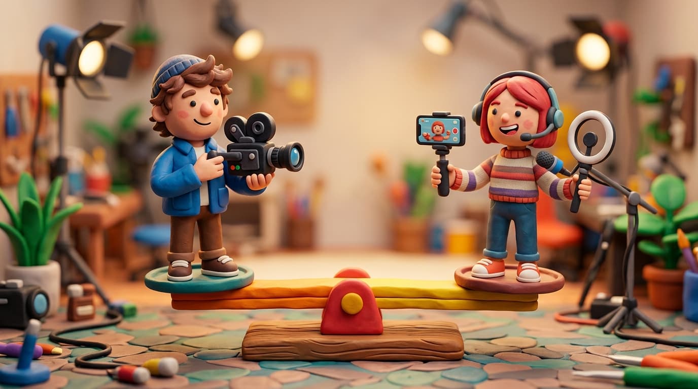 Side-by-side comparison of AI and traditional video production workflows