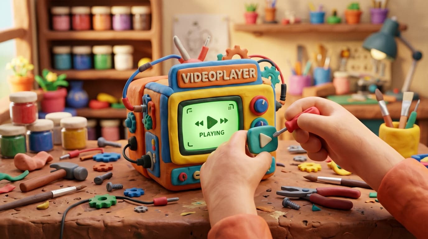 Claymation scene of blog articles transforming into animated video screens