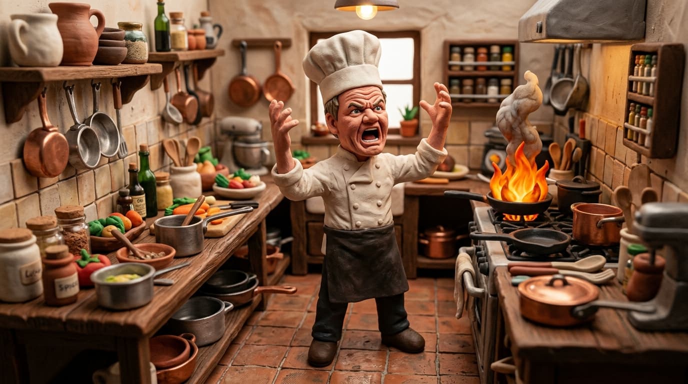 Clay chef making pizza