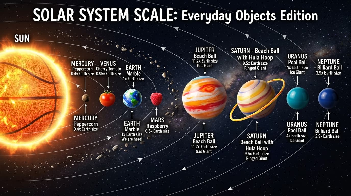 Solar system with everyday objects