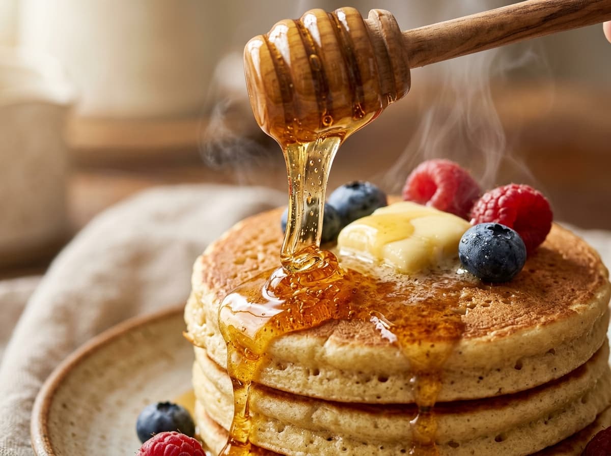 Honey pour on Japanese pancakes