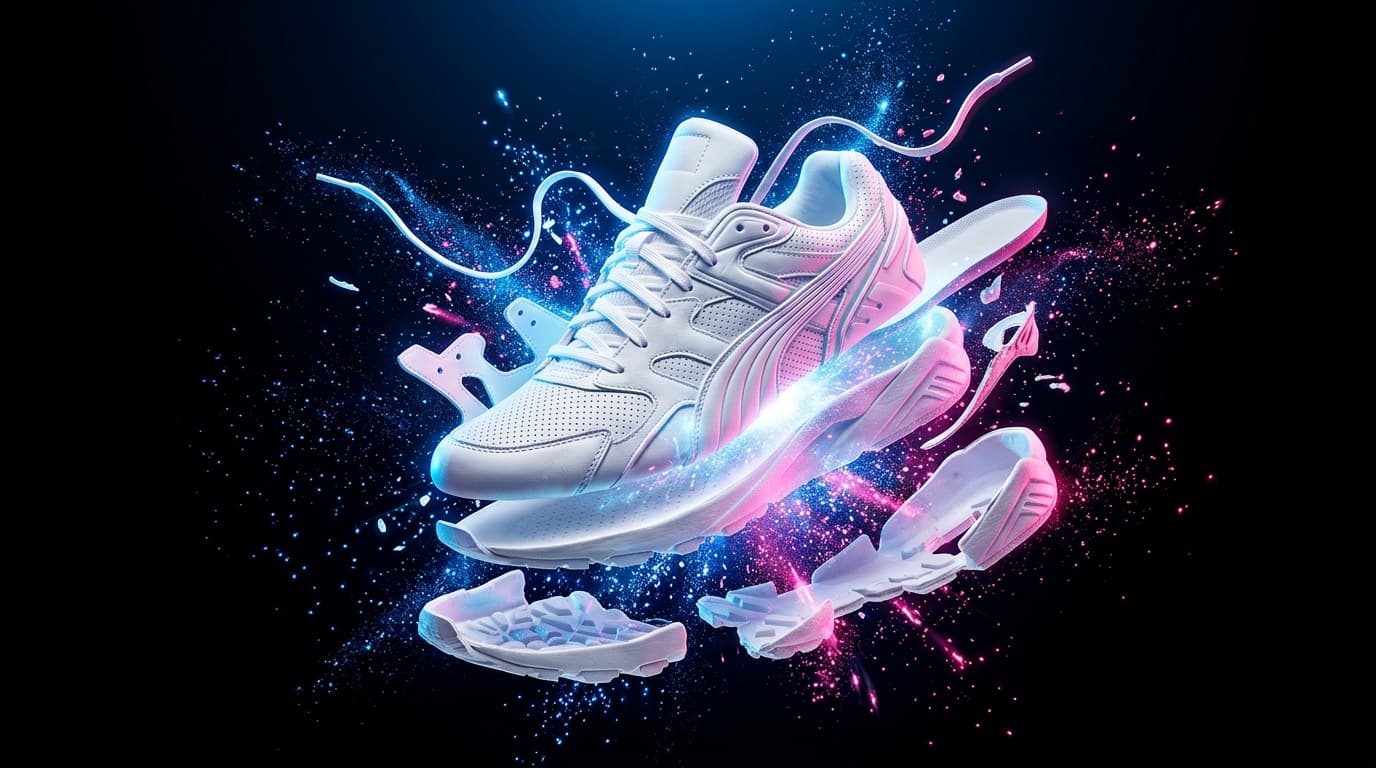 Sneaker exploding apart like a flower