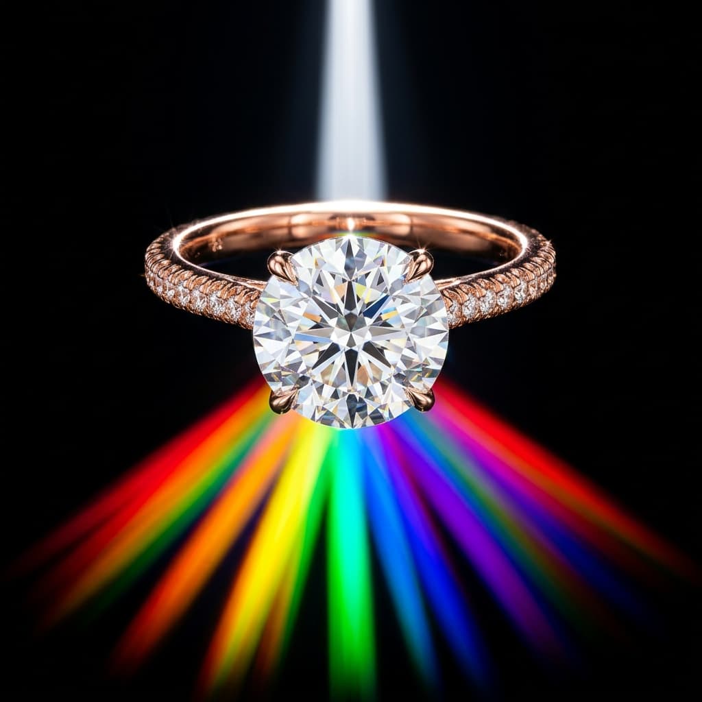 Diamond splitting light into rainbow
