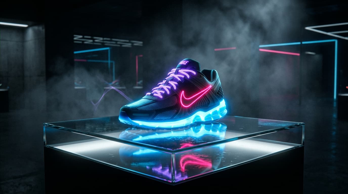 Neon glowing sneaker display