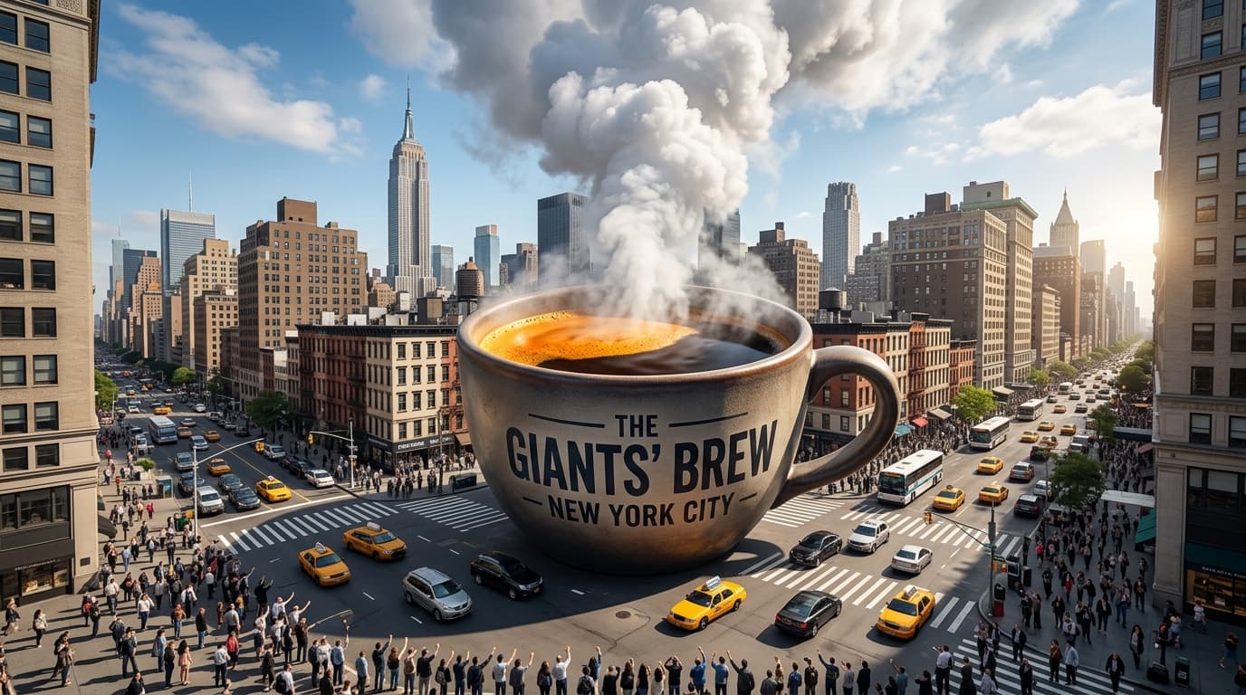 Giant coffee cup in a city