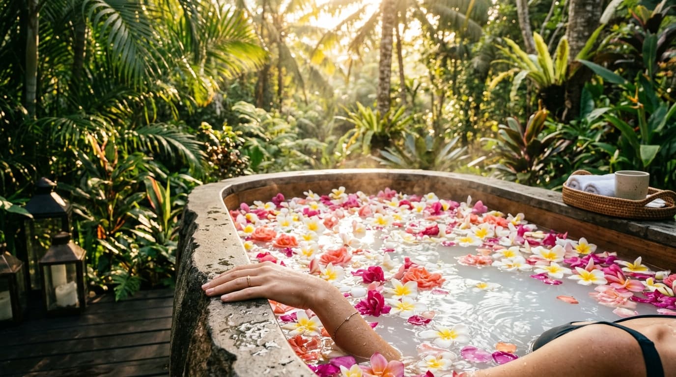 Flower-filled jungle bathtub