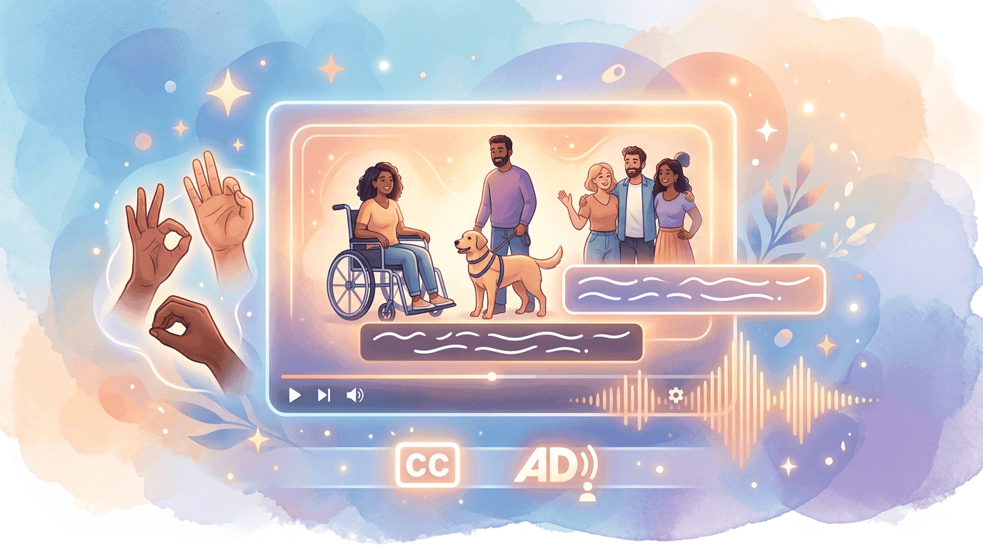 Accessible video content with captions and audio descriptions