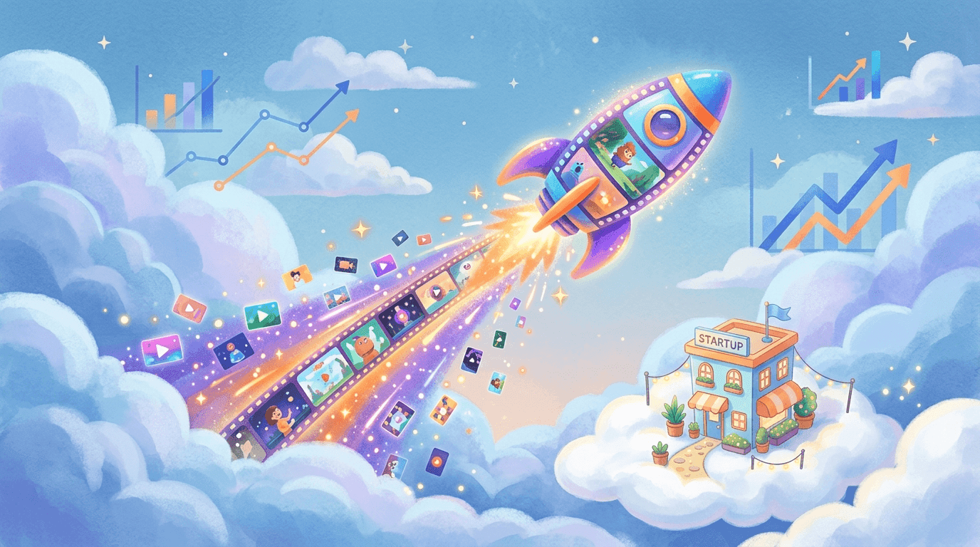 Startup team creating professional videos with AI tools